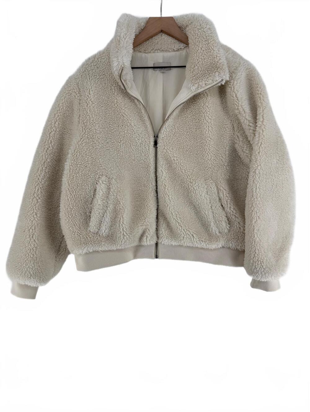 LOFT Womens XL Sherpa Teddy Fleece Jacket Ivory Cream Full Zip Cozy Bomber